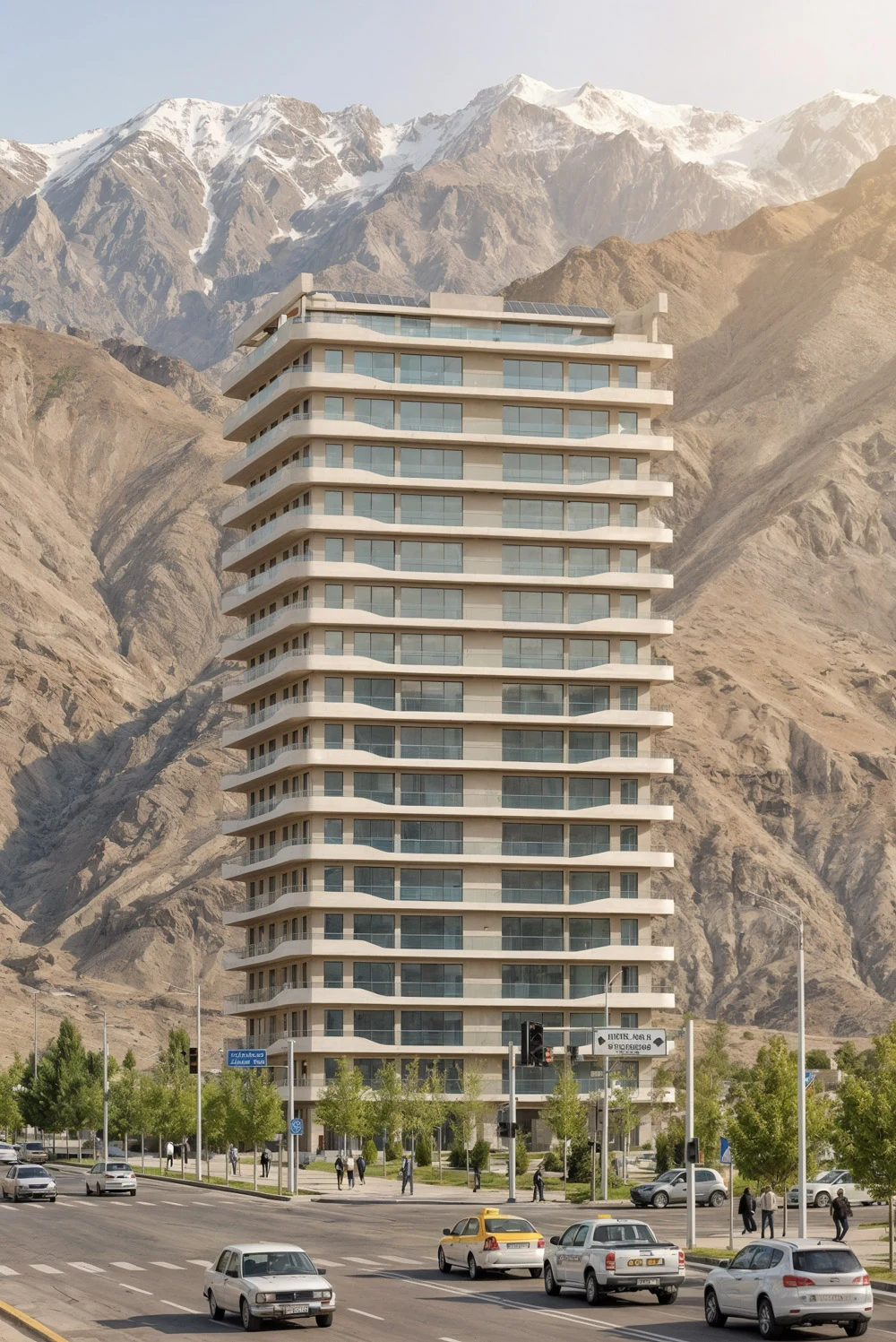 Conceptual Tower Design in Tajikistan — Residential tower against the mountains