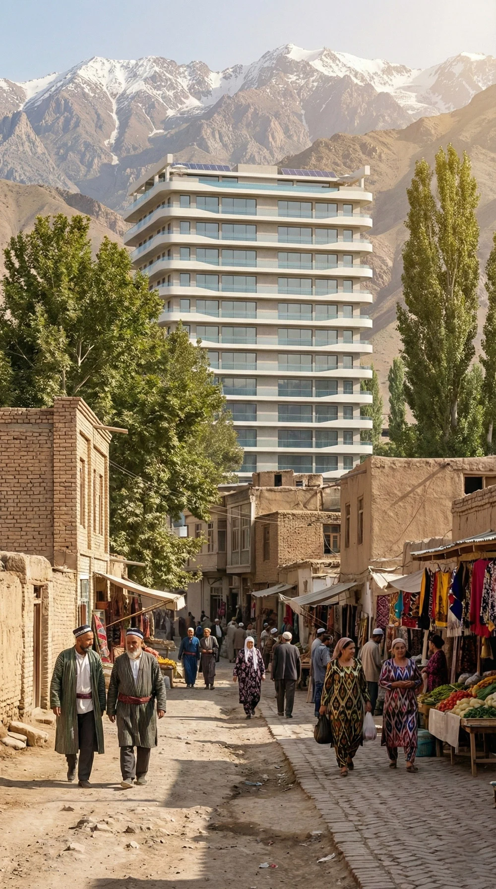 Conceptual Tower Design in Tajikistan — The tower within the surrounding brick fabric