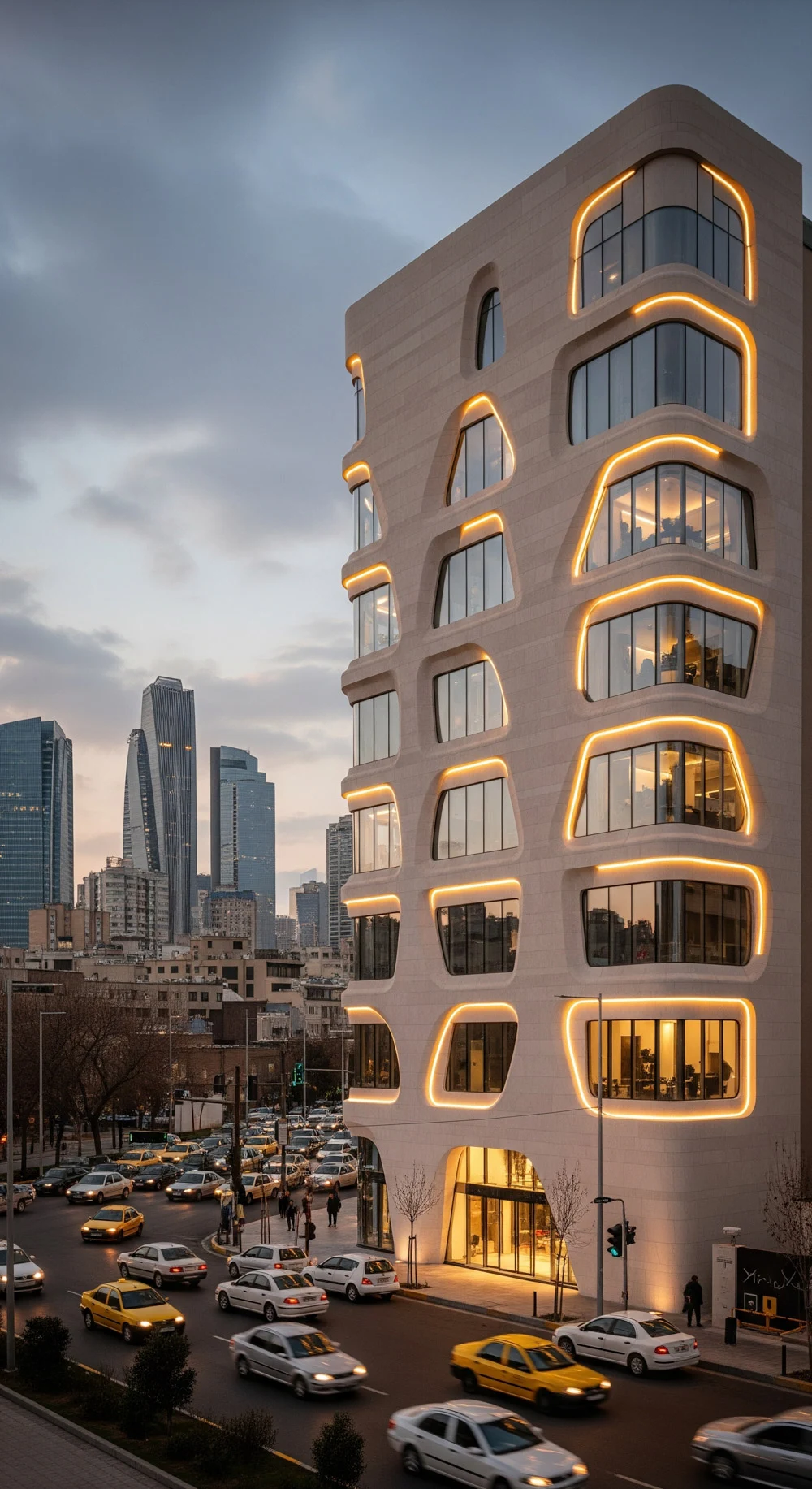 Conceptual Women's Beauty Salon — Exterior concept at dusk