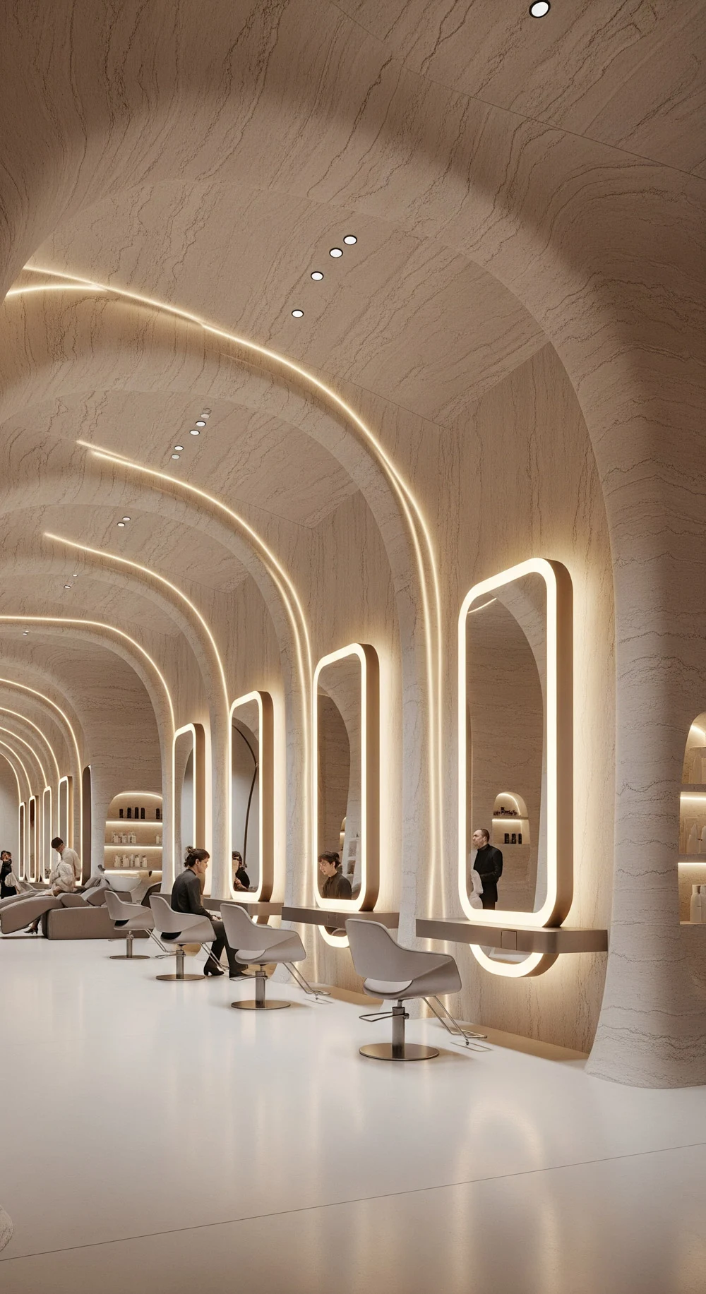 Conceptual Women's Beauty Salon — Sequence of illuminated arches