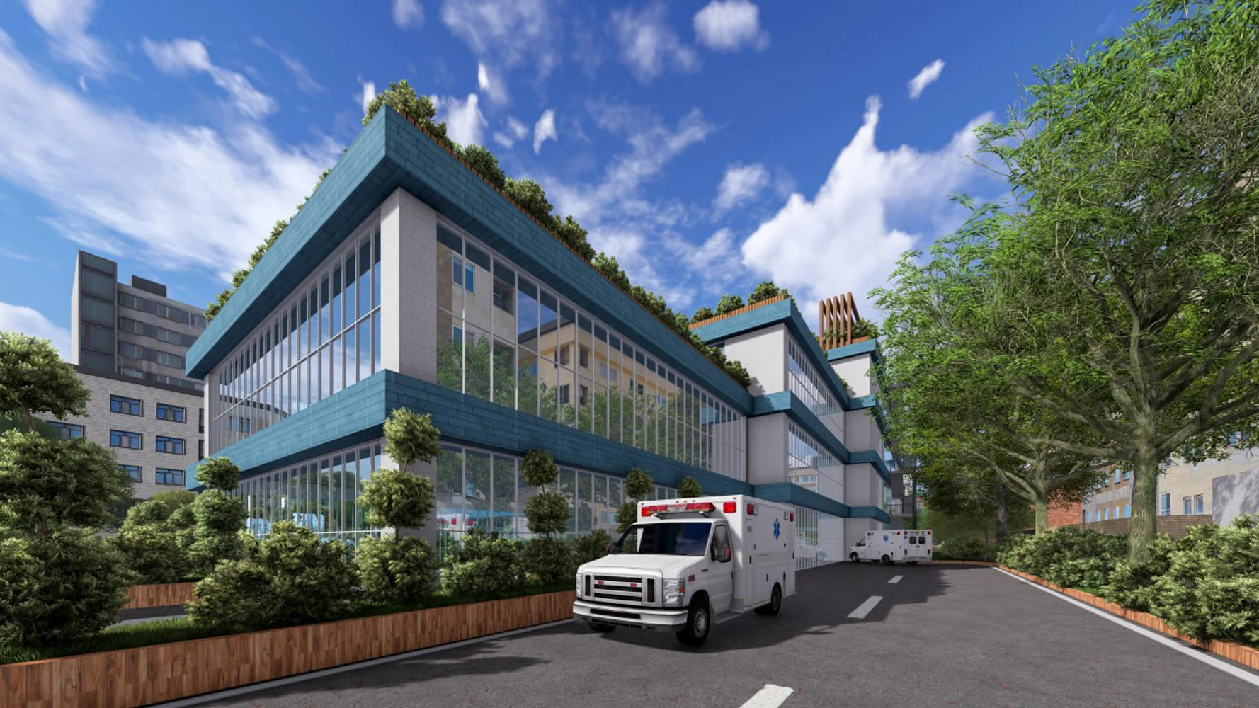 Terraced Eye Hospital — Side access and facade