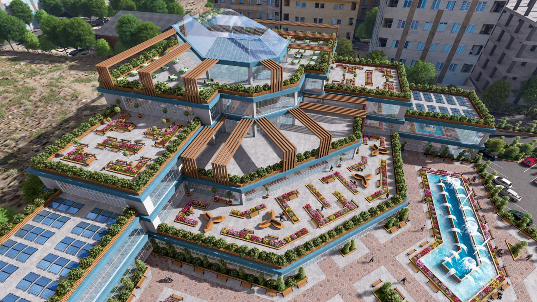 Terraced Eye Hospital — Aerial composition of the terraces
