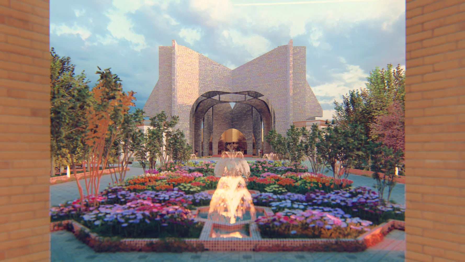 Persian Literature Center — Garden approach and brick entrance