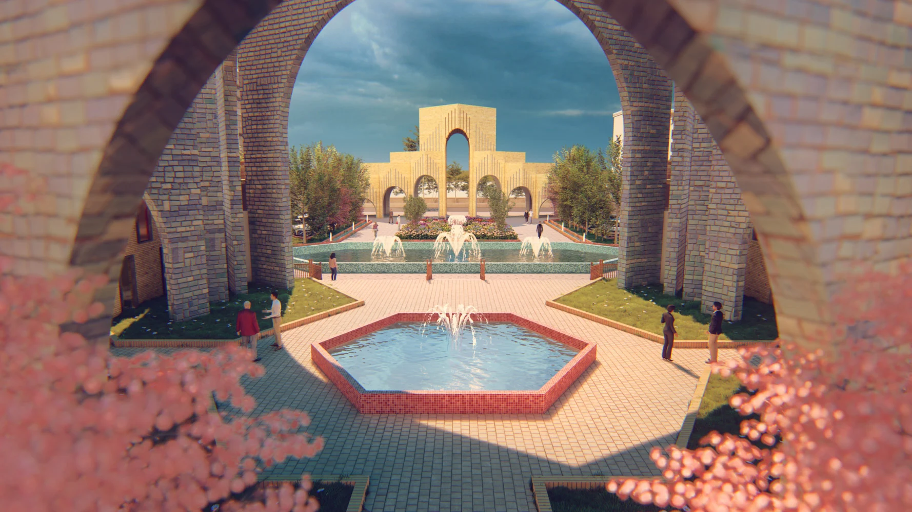 Persian Literature Center — Courtyard framed by brick arches