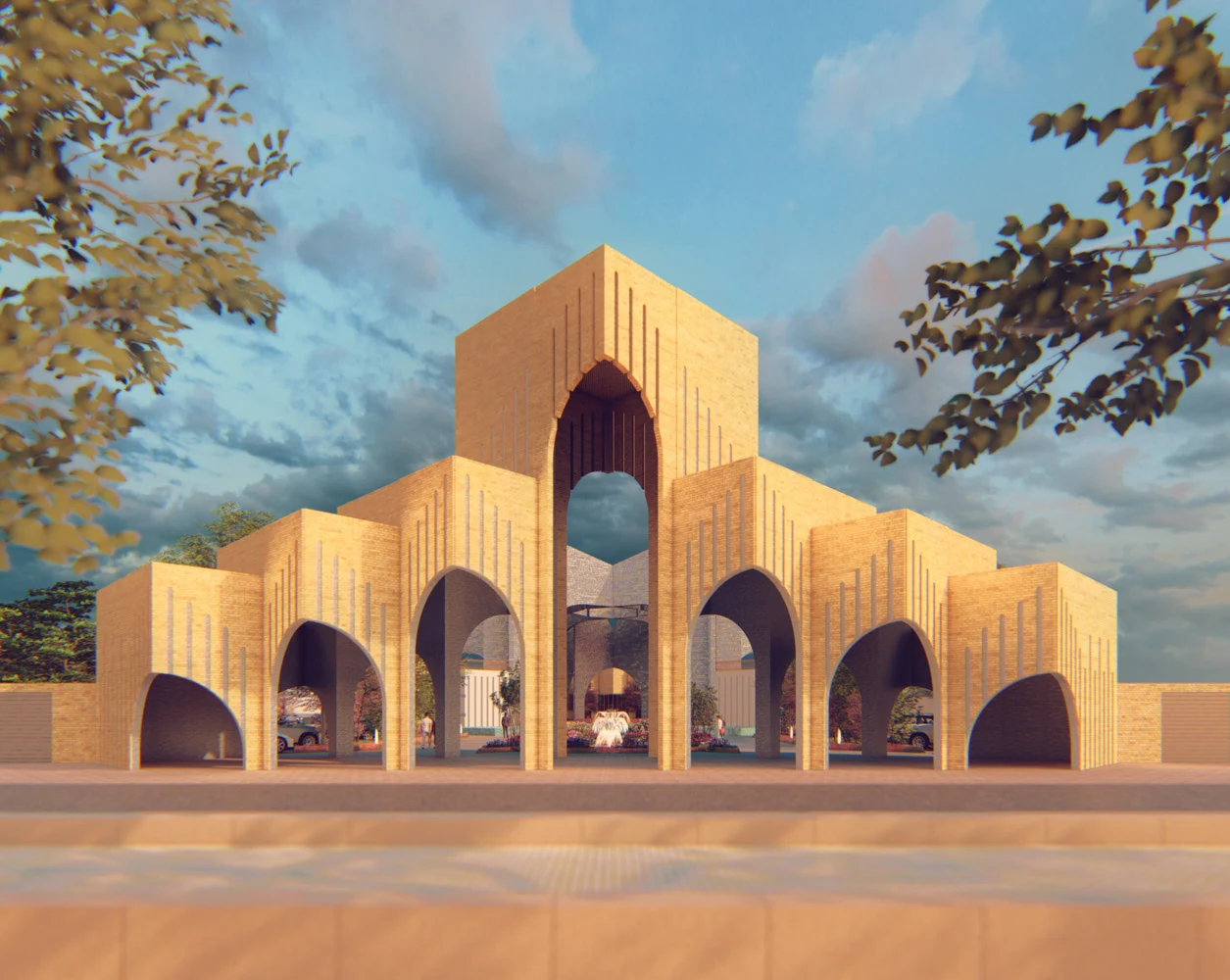 Persian Literature Center — Brick facade and layered openings
