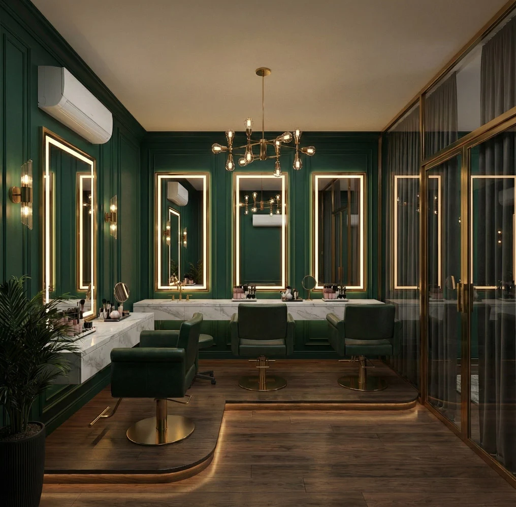 Rochilay Beauty Salon — Bridal room — deep green palette